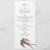 Menu Mariage des hirondelles baisantes et fleurs coloré (Devant)