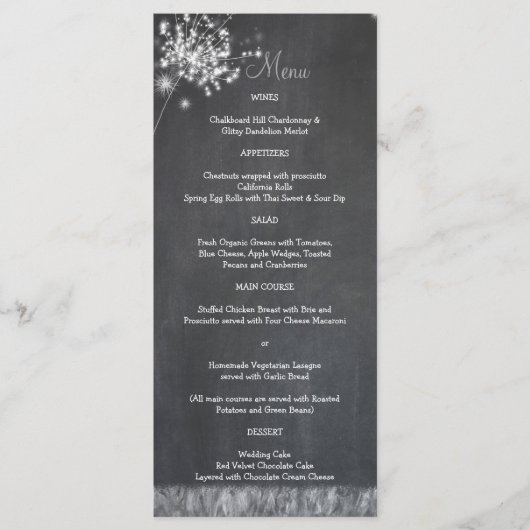 Menu Mariage des paillettes de tableau noir (Devant)