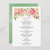 Menu Mariage des pivoines aquarelles (Devant / Derrière)