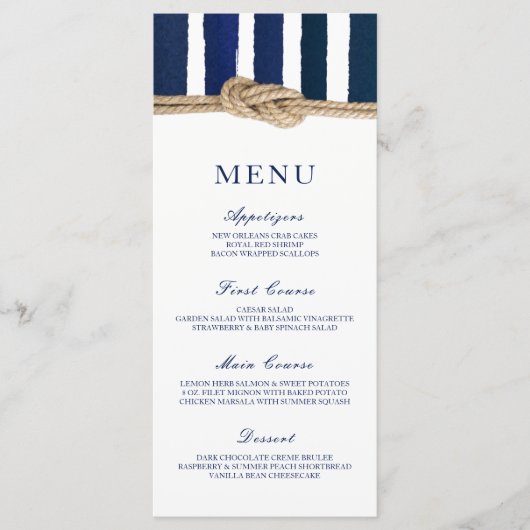 Menu Mariage des rayures de marine de noeud nautiq (Devant)