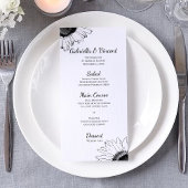 Menu Mariage des tournesols noir et blanc