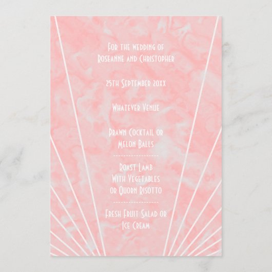 Menu Mariage design Art déco en marbre rose (Dos)