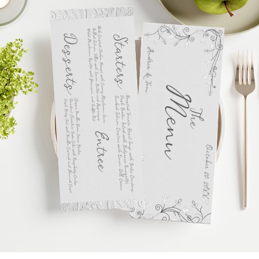 Menu Mariage Dessiné à la Main Fantaisiste 