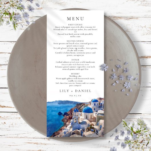 Menu Mariage Destination à Santorin Grèce Aquarelle