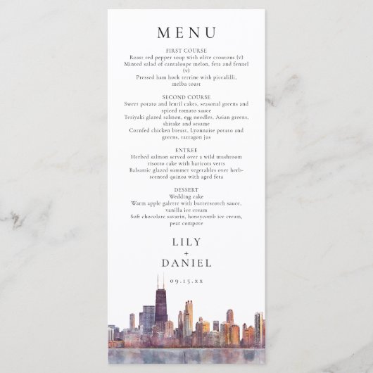 Menu Mariage Destination Aquarelle de la Skyline de Chi (Devant)