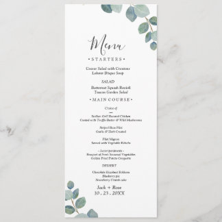 Menu Mariage d'été Eucalyptus de verdure rustique.