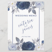 Menu Mariage D'Été Réception Florale Bleu Lumineux (Devant)