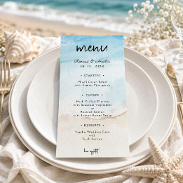 Menu Mariage d'été sur la plage à l'aquarelle