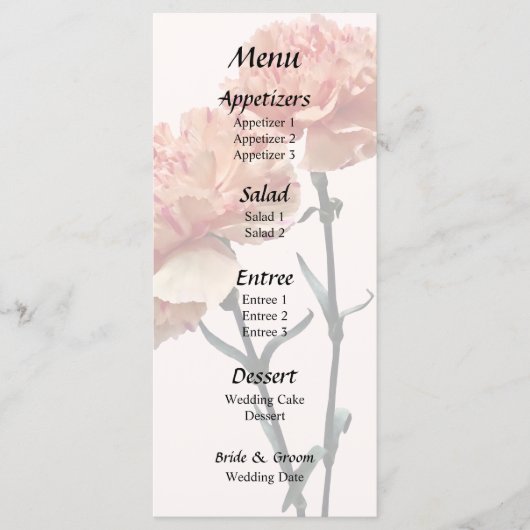 Menu Mariage Deux oeillets à la Pêche et rose (Devant)