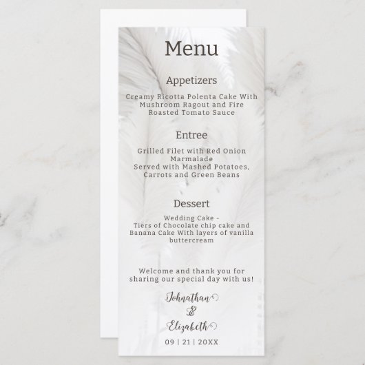 Menu Mariage d'herbe Boho Pampas (Devant / Derrière)
