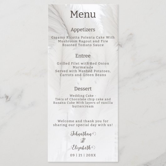 Menu Mariage d'herbe Boho Pampas (Devant)
