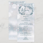 Menu Mariage d'hiver aux flocons de neige floraux rusti (Devant / Derrière)