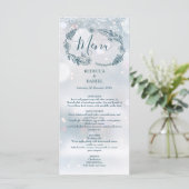 Menu Mariage d'hiver aux flocons de neige floraux rusti (Debout devant)