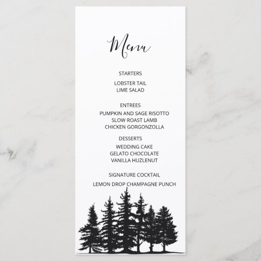 Menu Mariage d'hiver aux pins noirs et blancs (Devant)