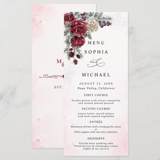 Menu Mariage d'hiver aux Roses Gelées (Devant / Derrière)