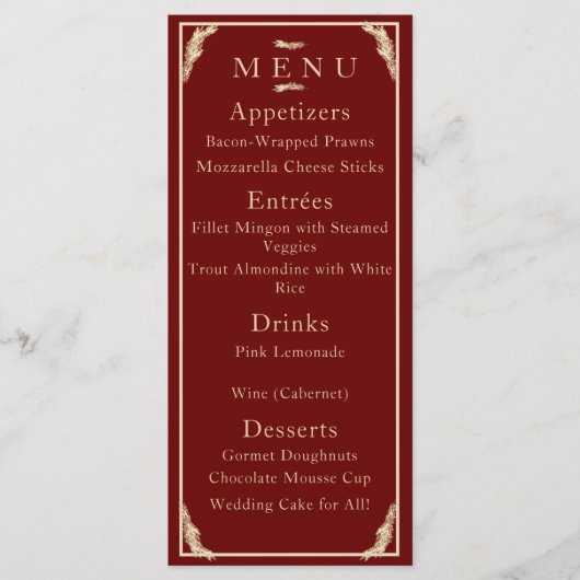Menu Mariage d'hiver catholique (Devant)