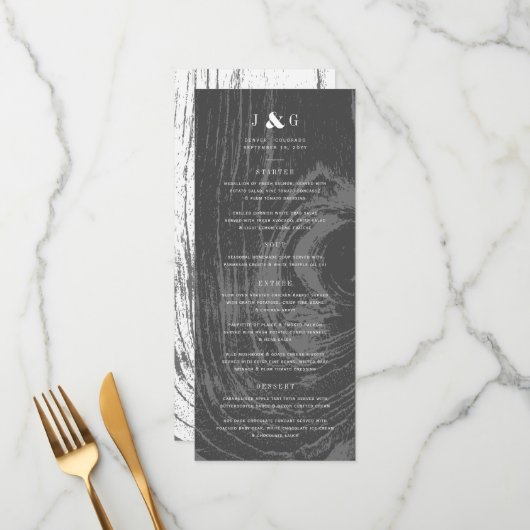 Menu Mariage d'hiver chic simple au bois rustique noir (Devant/Arrière en situation)