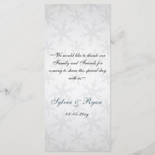 menu mariage d'hiver des flocons bleus (Dos)