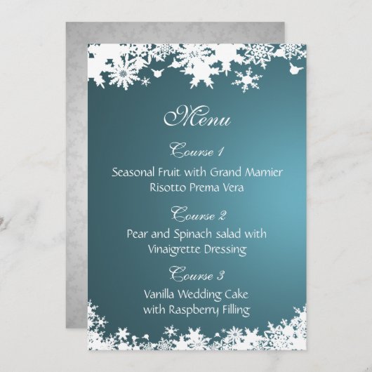 menu mariage d'hiver des flocons bleus (Devant / Derrière)