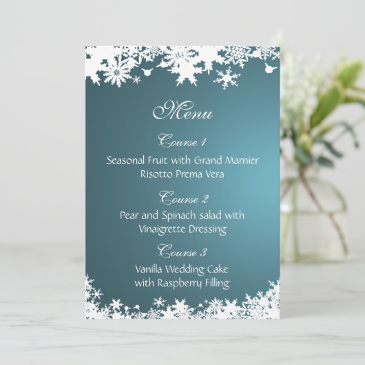 menu mariage d'hiver des flocons bleus (Debout devant)