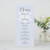 Menu Mariage d'hiver flocon de neige bleu poussiéreux (Debout devant)