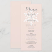 Menu Mariage d'hiver flocon de neige rose pastel (Devant / Derrière)