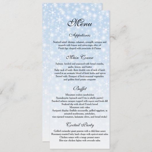 Menu Mariage d'hiver, Menu Mariage Flocon de neige (Devant / Derrière)