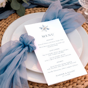 Menu Mariage d'hiver minimaliste flocon de neige bleu