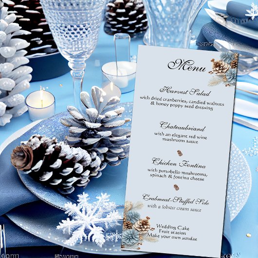 Menu Mariage d'hiver Pinecones de Noël Bleu Brown