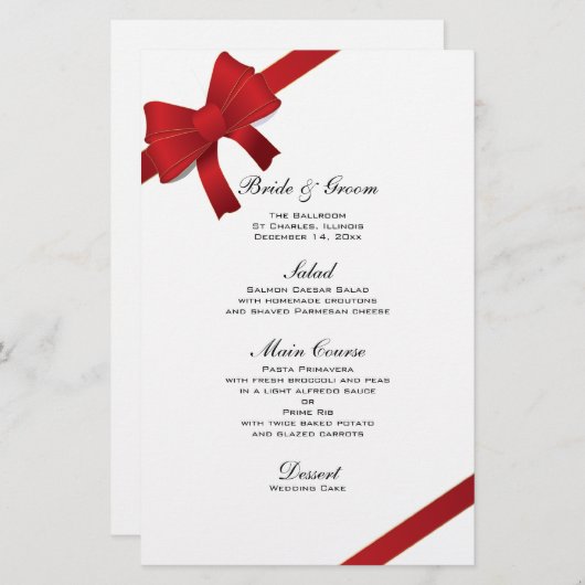 Menu Mariage d'hiver Red Bows (Devant / Derrière)