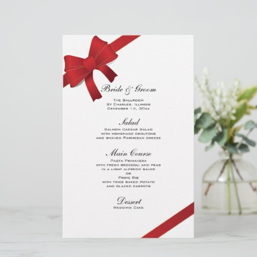 Menu Mariage d'hiver Red Bows (Debout devant)