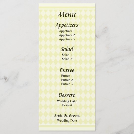 Menu Mariage Diamants roses (Devant)