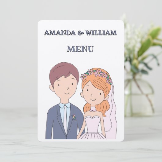 Menu Mariage d'illustration simple, semblable à un dess (Debout devant)