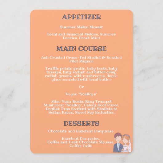 Menu Mariage d'illustration simple, semblable à un dess (Dos)