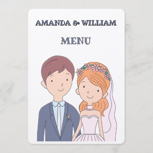 Menu Mariage d'illustration simple, semblable à un dess (Devant)
