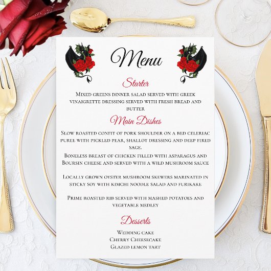 Menu Mariage d'Imaginaire Black Dragon Red Roses