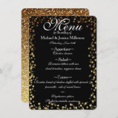 Menu Mariage d'impression Black and Gold Bokeh (Devant / Derrière)