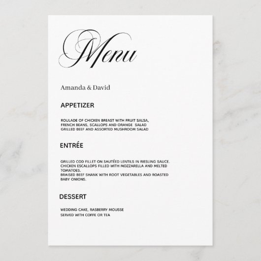 Menu Mariage dîner (Devant)