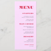 Menu Mariage dîner avec typographie audacieuse rose et (Devant)