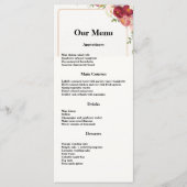 Menu Mariage Dîner Cadre Or Aquarelle Fleurs (Devant)