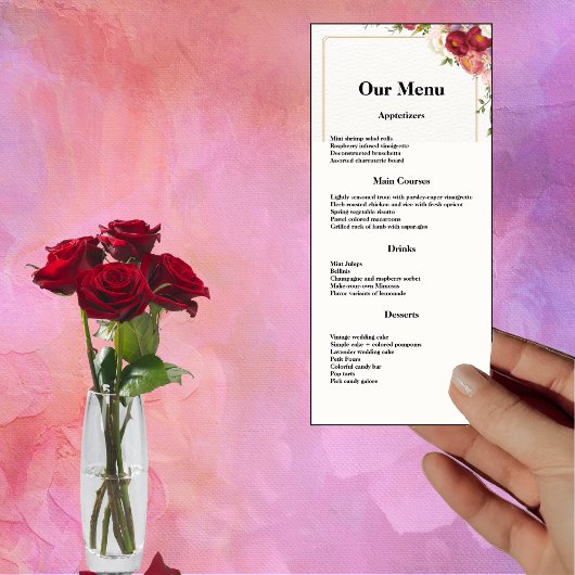Menu Mariage Dîner Cadre Or Aquarelle Fleurs