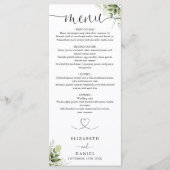 Menu Mariage dîner coeur floral verdure écriture (Devant)