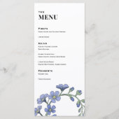 Menu Mariage Dîner Fleurs Moderne Bleu Myosotis (Devant)
