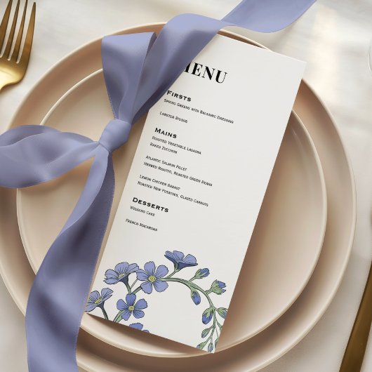 Menu Mariage Dîner Fleurs Moderne Bleu Myosotis