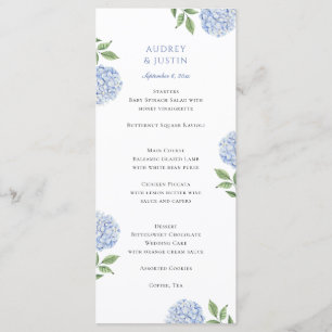 Menu Mariage Dîner Hydrangea Bleu Classique