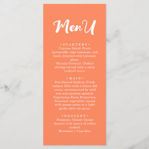 Menu Mariage Dîner Moderne Tendance Corail Orange