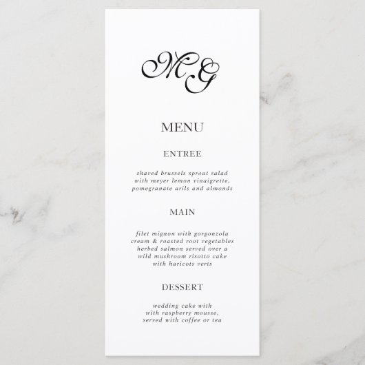 Menu Mariage d'initiaux noir simple (Devant)