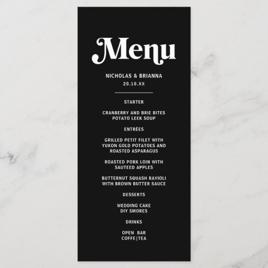 Menu Mariage Disco Noir Moderne (Devant)