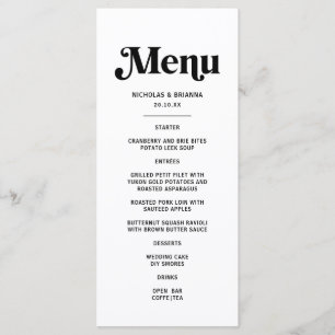 Menu Mariage Disco Rétro Noir et Blanc