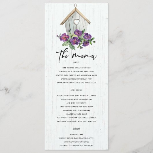 MENU MARIAGE D'OISEAUX FLORAUX EN BOIS BLANC (Devant)